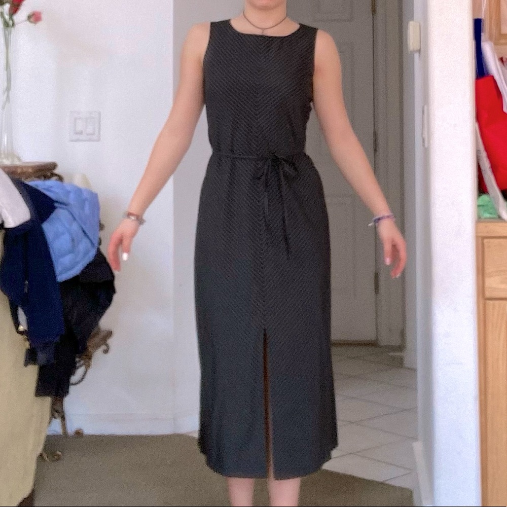 Long Black with Chevron Grey Striping High Neck LOFT Dress